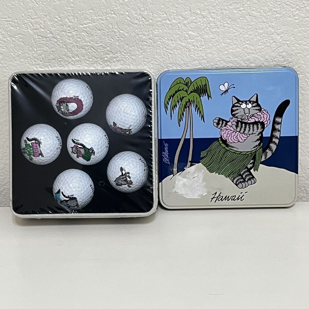 Vintage B. Kliban Hawaii Cat Designs Golf Ball Set of 6 Special Edition Tin NEW